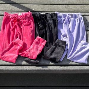 BTween Girls Velour Jogger Pants Bundle, Pink Black Purple, Tie Waist, Size 4/5